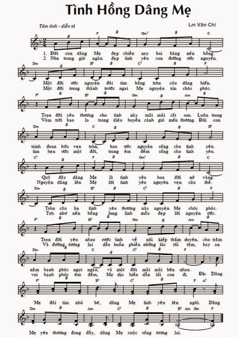 Sheet nhạc Tình Hồng Dâng Mẹ